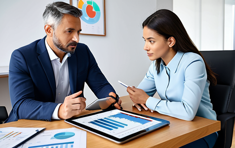 연령대별 투자 성공을 위한 멘토 찾기 - Financial Advisor Meeting**
"A professional financial advisor in a modern office setting, meeting w...